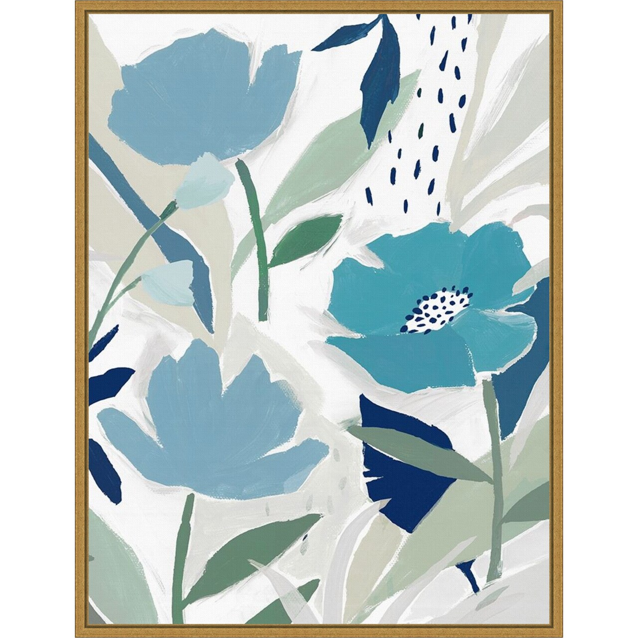 Song of the Wind I (Blue flowers) by Isabelle Z 18-in. W x 24-in. H. Canvas Wall Art Print Framed in Gold